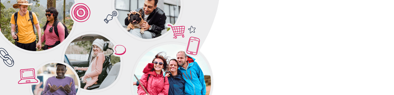 Home page slider with various images of people with disability living their best life