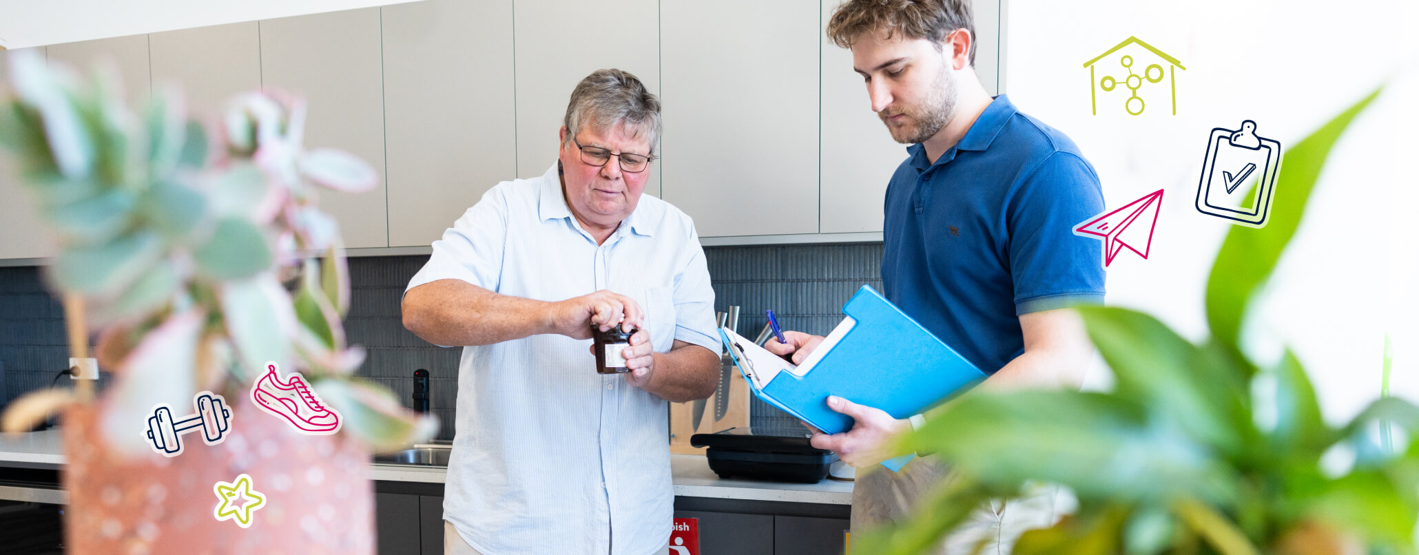 A person opening a jar with a person holding a clipboard standing next to them