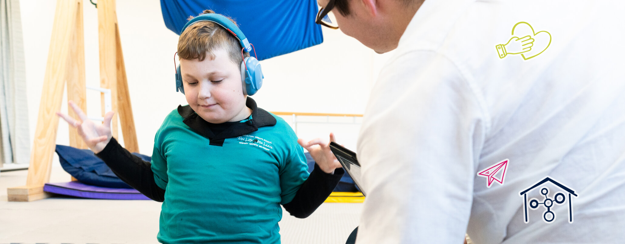 A boy wearing headphones