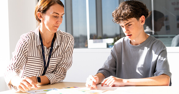 An adult and child in a clinical setting