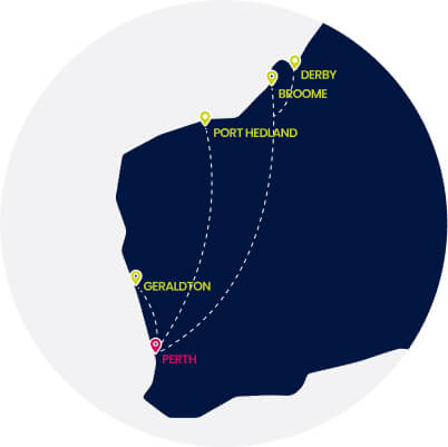 A graphic showing Port Hedland in relation to Perth